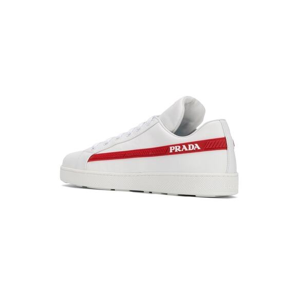 Prada Band White Red Stripe Logo Lace Up Tie Flat Low Top Trainer Sneaker 36.5 - Picture 15 of 16